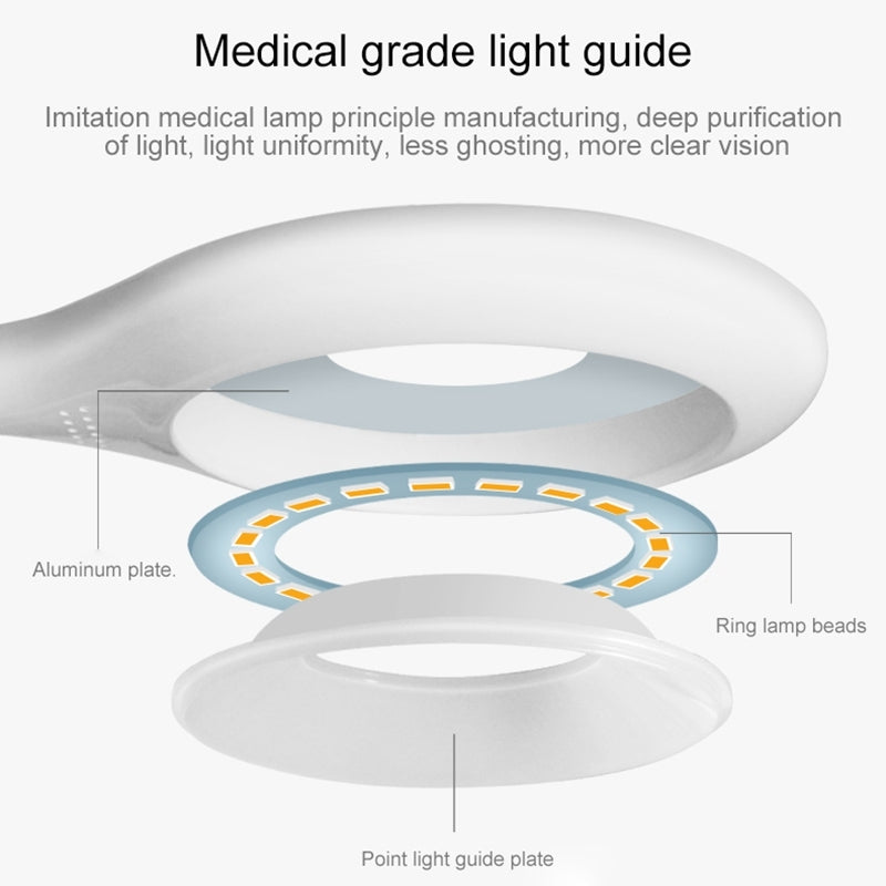ELECTROPRIME TGX-770 3-grade Brightness Touch Dimmer LED Desk Lamp, 28 LEDs Flexible Goose Neck Hollow Ring Design Eye Protection Light with Clip & Small Night Light Function