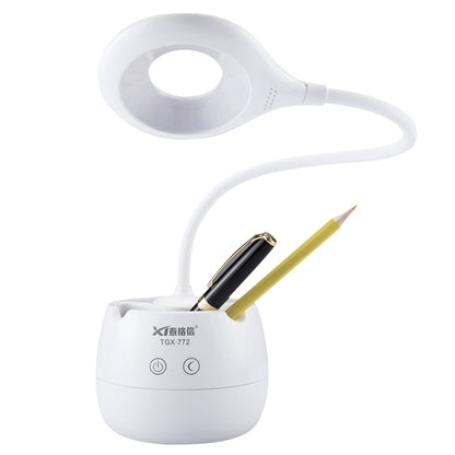 ELECTROPRIME TGX-772 3-grade Brightness Touch Dimmer LED Desk Lamp, 28 LEDs Flexible Goose Neck Hollow Ring Design Eye Protection Light with Pen Holder / Small Night Light Function