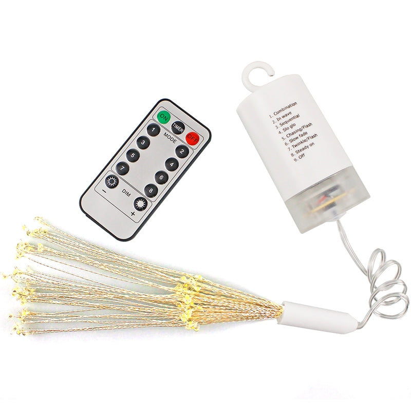ELECTROPRIME 30cm Explosion Ball Fireworks Dimmable Copper Wire LED String Light, 150 LEDs Batteries Box LED Decorative Light with Remote Control(Warm White)