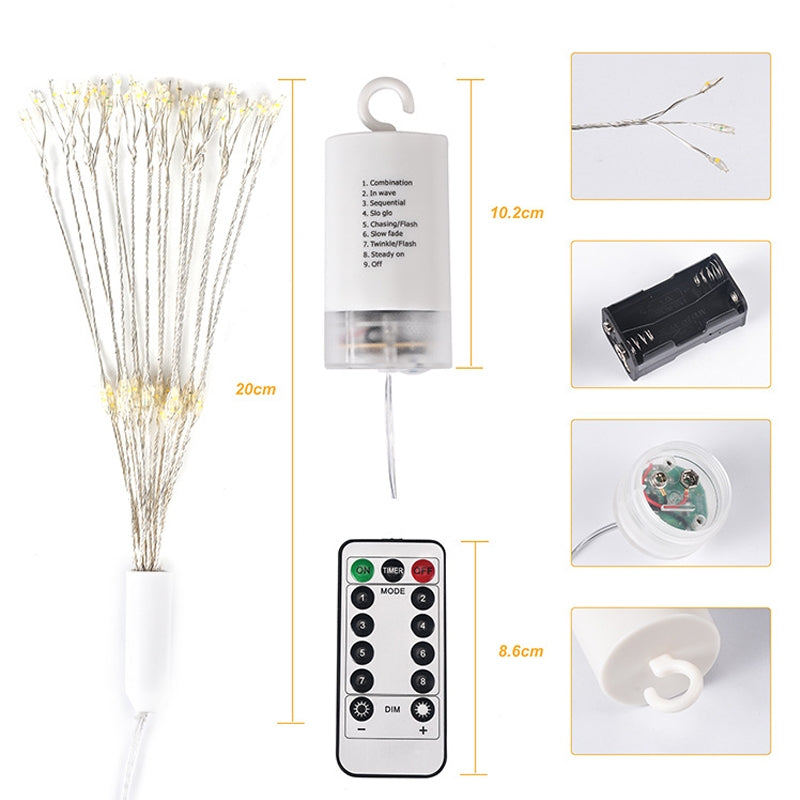ELECTROPRIME 30cm Explosion Ball Fireworks Dimmable Copper Wire LED String Light, 150 LEDs Batteries Box LED Decorative Light with Remote Control(Warm White)