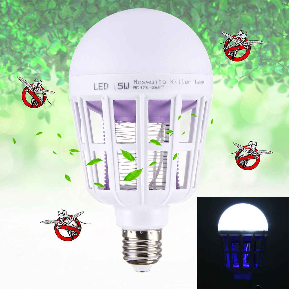 ELECTROPRIME E27 15W White Light + 365 NM Purple Light Mosquito Killer Bulb Lamp, Fly Pest Insects Reject Zapper LED Ball Steep Light, AC 175-265V