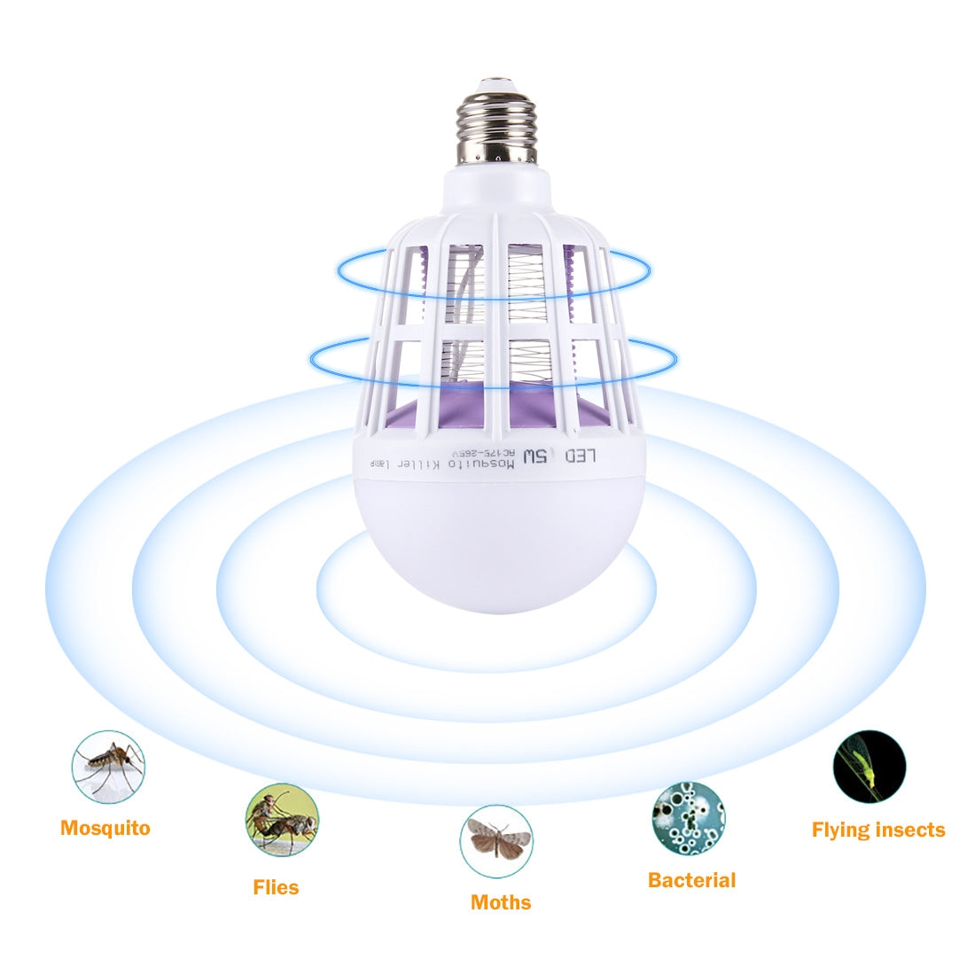 ELECTROPRIME E27 15W White Light + 365 NM Purple Light Mosquito Killer Bulb Lamp, Fly Pest Insects Reject Zapper LED Ball Steep Light, AC 175-265V