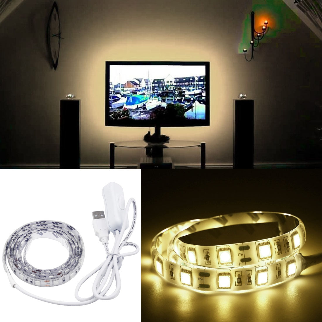 ELECTROPRIME 50cm 3W USB Rope Light, Epoxy IP65 Waterproof 30 LED 5050 SMD with 1m Extended Switch Cable, Wide: 10mm(Warm White)