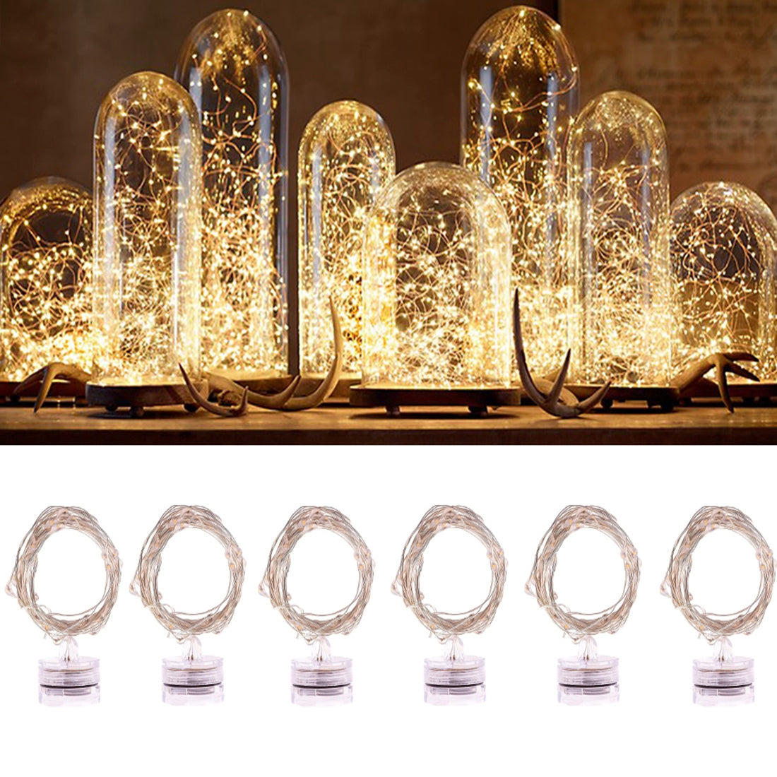 ELECTROPRIME 6 PCS Waterproof Warm White Light Copper Wire Starry String Light , 20 LEDs 2700-2900K Rope Fairy Light For Party / Holiday, Length: 2m, DC 6V