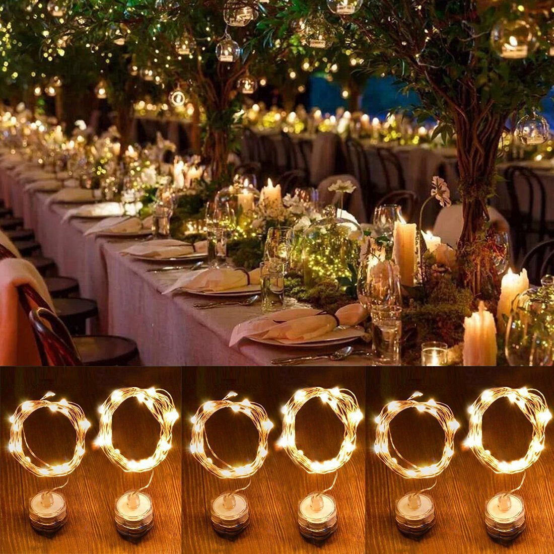 ELECTROPRIME 6 PCS Waterproof Warm White Light Copper Wire Starry String Light , 20 LEDs 2700-2900K Rope Fairy Light For Party / Holiday, Length: 2m, DC 6V