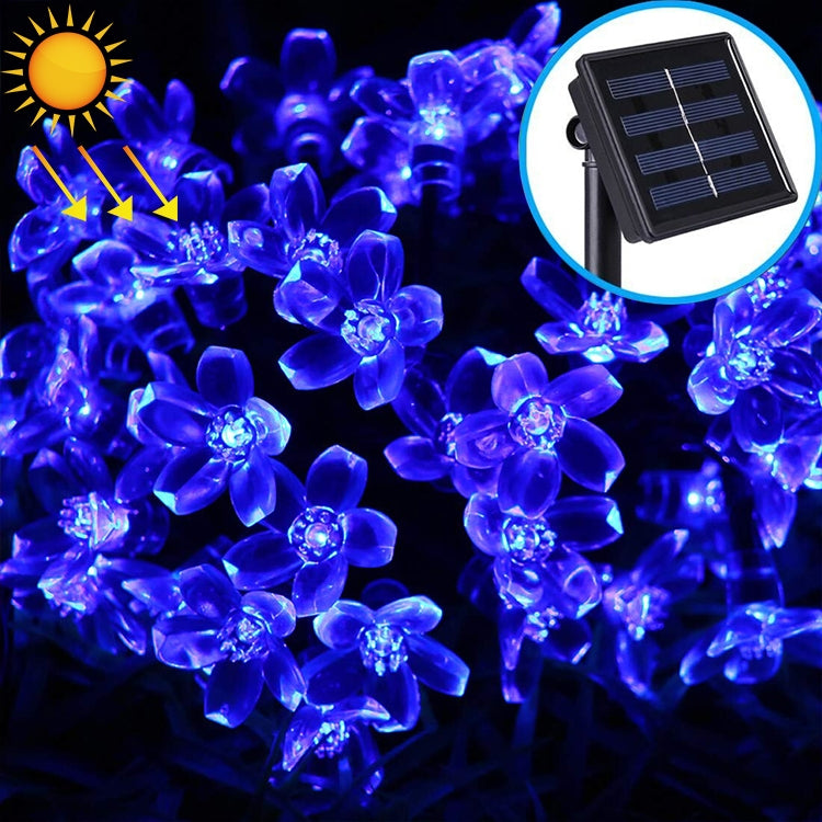 ELECTROPRIME Peach Blossom Shape 50 LEDs Outdoor Garden Waterproof Christmas Spring Festival Decoration Solar Lamp String(Blue)
