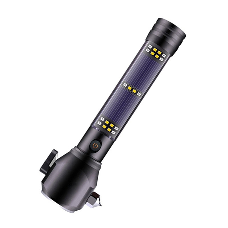 ELECTROPRIME Multi-functional Car Safety Hammer Solar Alarm Emergency Working Flashlight (Black)