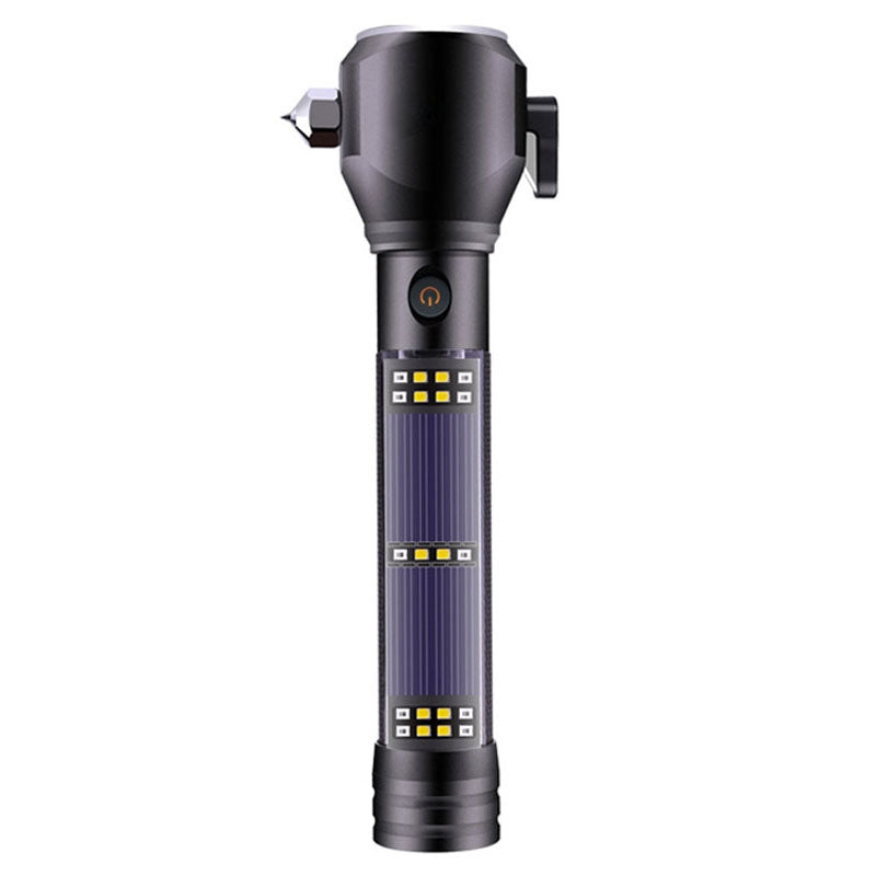 ELECTROPRIME Multi-functional Car Safety Hammer Solar Alarm Emergency Working Flashlight (Black)