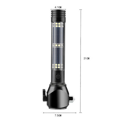ELECTROPRIME Multi-functional Car Safety Hammer Solar Alarm Emergency Working Flashlight (Black)