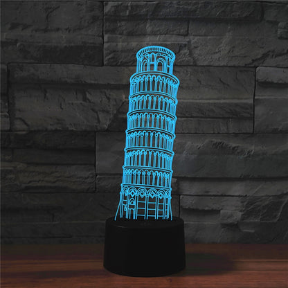 ELECTROPRIME Paris Leaning Tower Shape 3D Colorful LED Vision Light Table Lamp, Crack Touch Version
