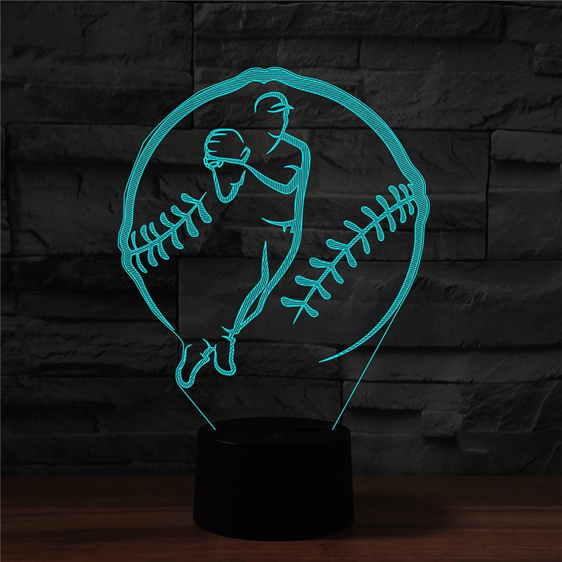 ELECTROPRIME Baseball Sport Shape 3D Colorful LED Vision Light Table Lamp, 16 Colors Remote Control Version