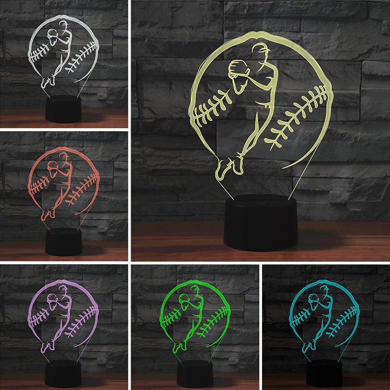 ELECTROPRIME Baseball Sport Shape 3D Colorful LED Vision Light Table Lamp, 16 Colors Remote Control Version