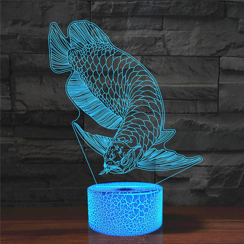 ELECTROPRIME Fish Shape 3D Colorful LED Vision Light Table Lamp, Crack Touch Version