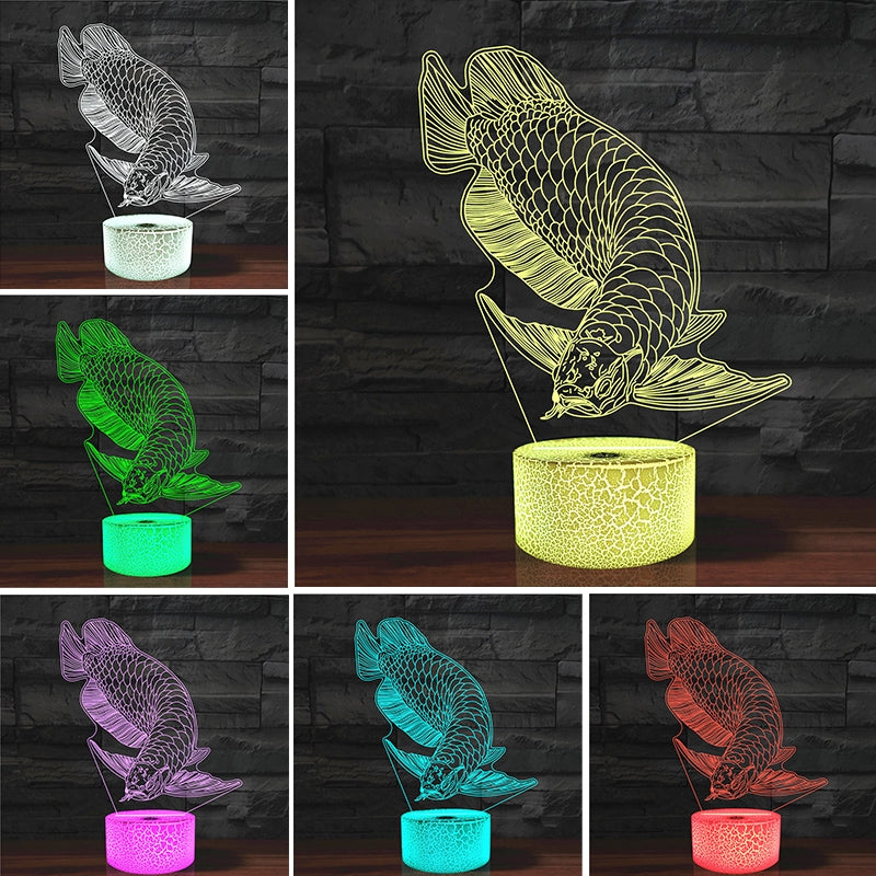 ELECTROPRIME Fish Shape 3D Colorful LED Vision Light Table Lamp, Crack Touch Version