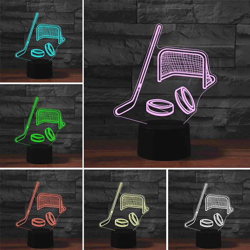 ELECTROPRIME Ice Hockey Shape 3D Colorful LED Vision Light Table Lamp, Charging Touch Version
