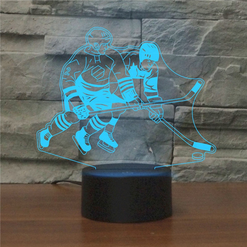 ELECTROPRIME Playing Ice Hockey Shape 3D Colorful LED Vision Light Table Lamp, Crack Touch Version