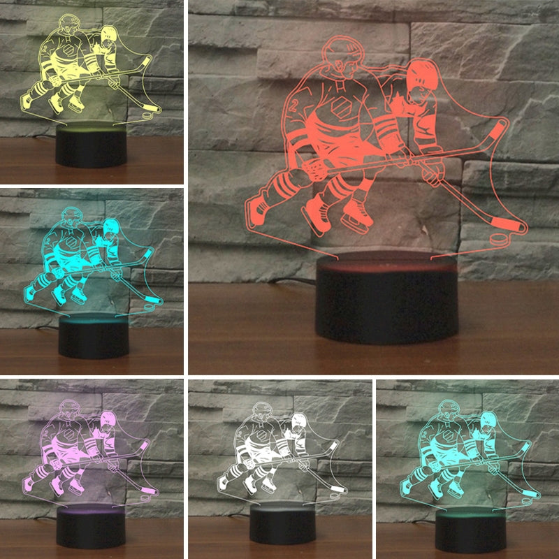 ELECTROPRIME Playing Ice Hockey Shape 3D Colorful LED Vision Light Table Lamp, Crack Touch Version
