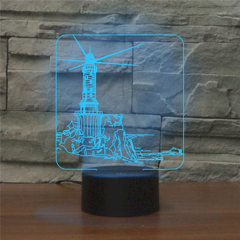 ELECTROPRIME Lighthouse Shape 3D Colorful LED Vision Light Table Lamp, USB & Battery Version