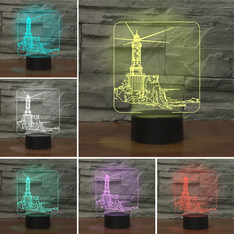 ELECTROPRIME Lighthouse Shape 3D Colorful LED Vision Light Table Lamp, Crack Remote Control Version