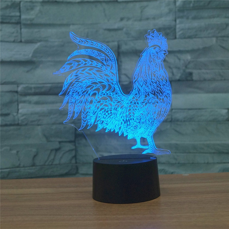 ELECTROPRIME Cock Shape 3D Colorful LED Vision Light Table Lamp, USB Touch Version