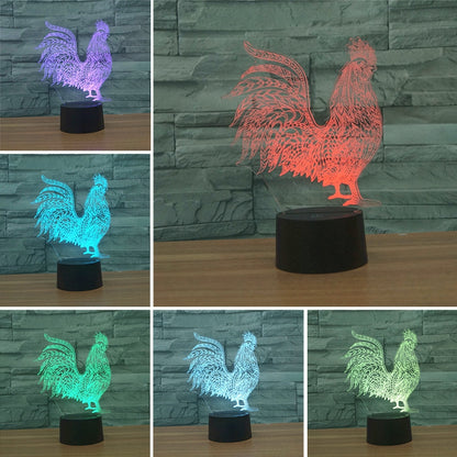 ELECTROPRIME Cock Shape 3D Colorful LED Vision Light Table Lamp, USB & Battery Version