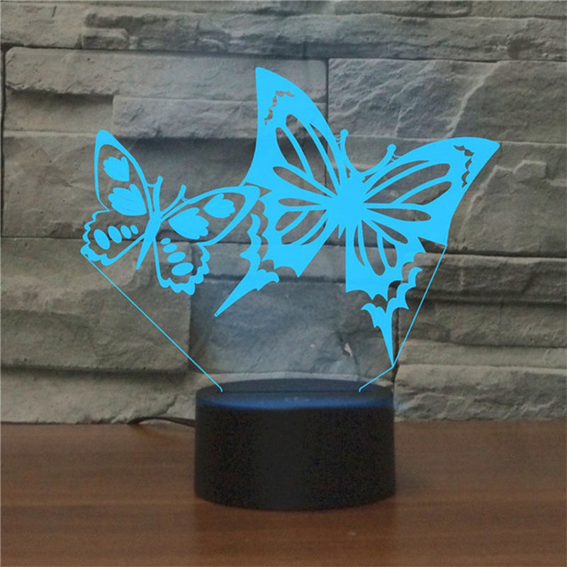 ELECTROPRIME Two Butterflies Shape 3D Colorful LED Vision Light Table Lamp, USB Touch Version