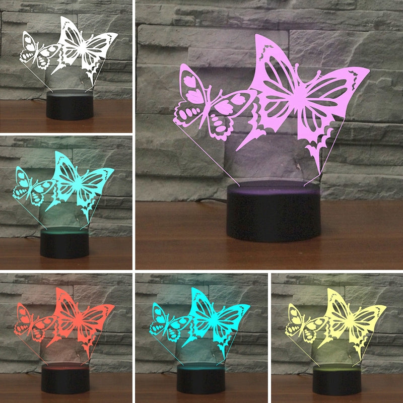 ELECTROPRIME Two Butterflies Shape 3D Colorful LED Vision Light Table Lamp, Charging Touch Version