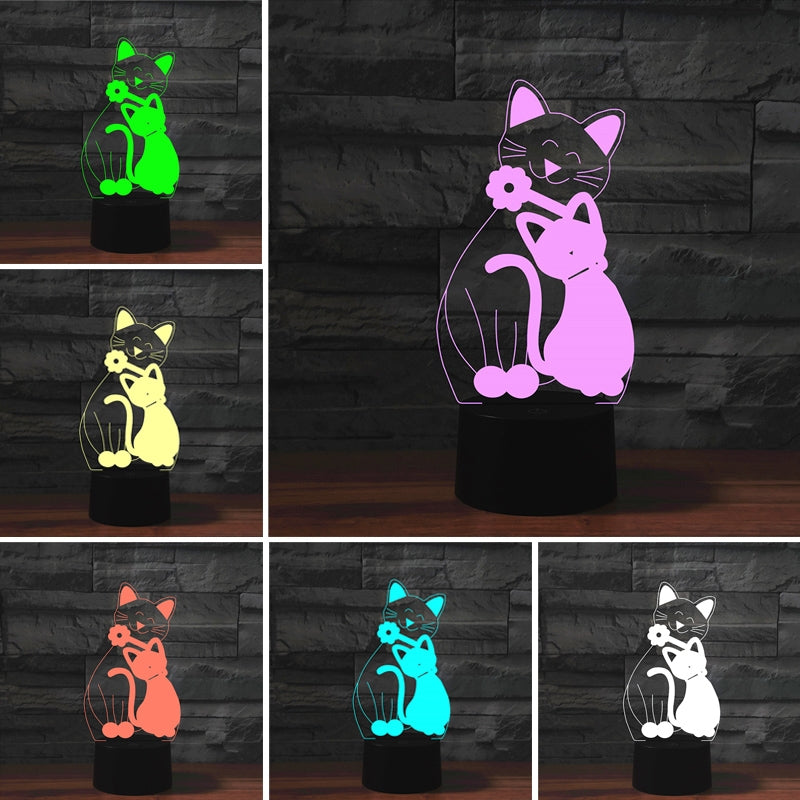 ELECTROPRIME Cat Shape 3D Colorful LED Vision Light Table Lamp, Charging Touch Version