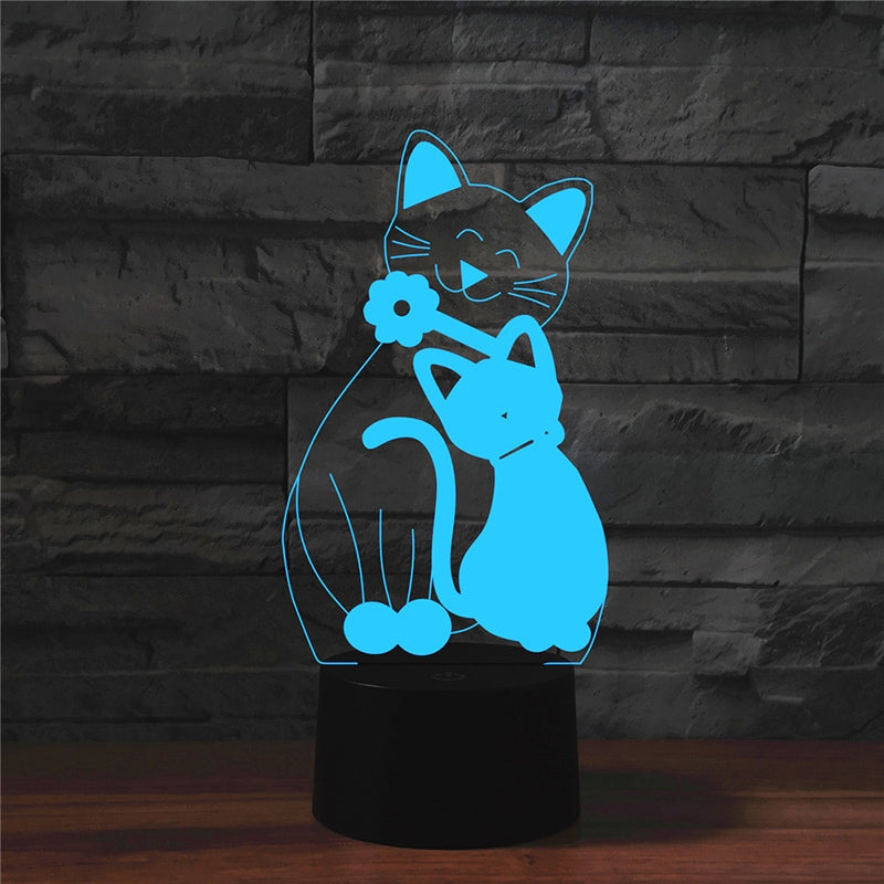 ELECTROPRIME Cat Shape 3D Colorful LED Vision Light Table Lamp, Crack Remote Control Version