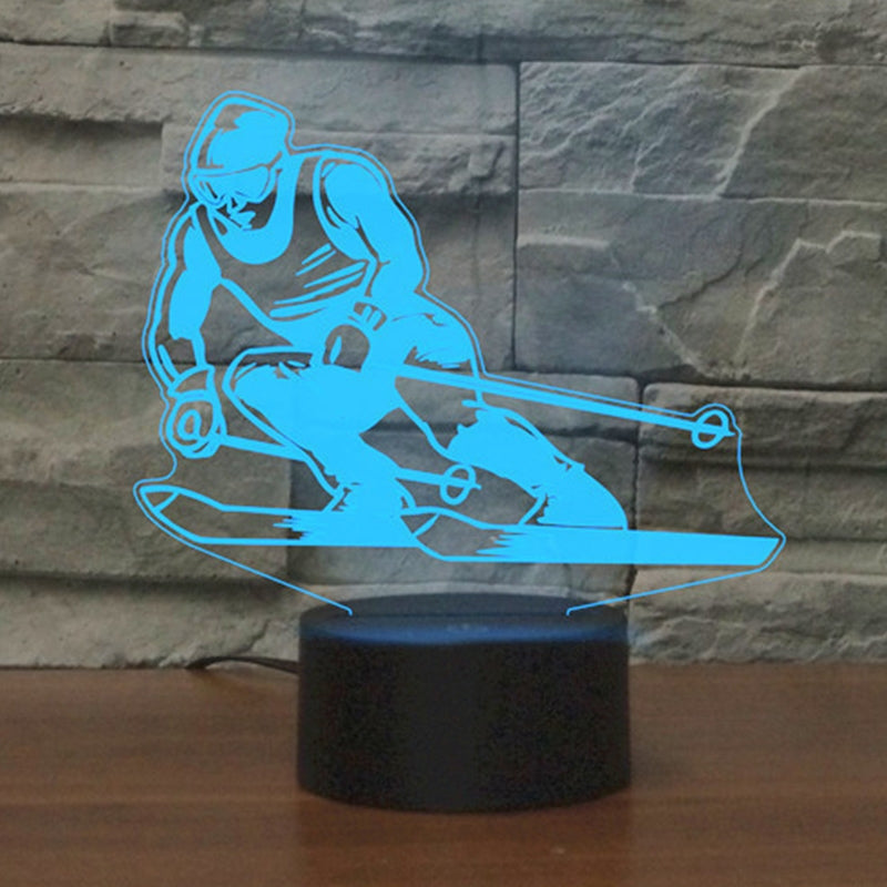 ELECTROPRIME Skiing Shape 3D Colorful LED Vision Light Table Lamp, 16 Colors Remote Control Version