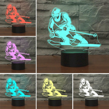 ELECTROPRIME Skiing Shape 3D Colorful LED Vision Light Table Lamp, 16 Colors Remote Control Version