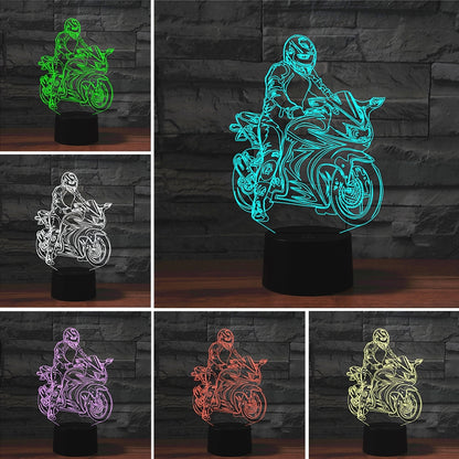 ELECTROPRIME Motorcycle Shape 3D Colorful LED Vision Light Table Lamp, 16 Colors Remote Control Version