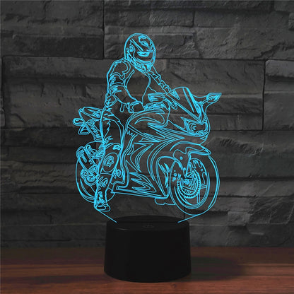 ELECTROPRIME Motorcycle Shape 3D Colorful LED Vision Light Table Lamp, Crack Remote Control Version