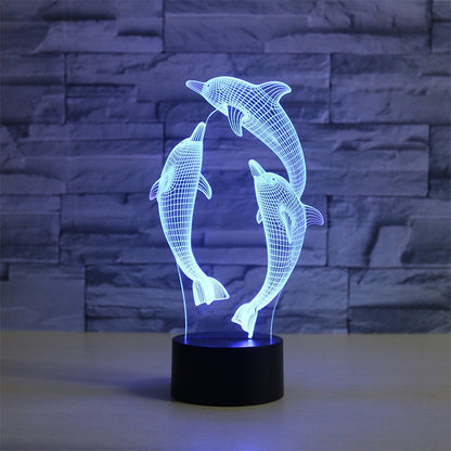 ELECTROPRIME Three Dolphins Shape 3D Colorful LED Vision Light Table Lamp, Crack Touch Version