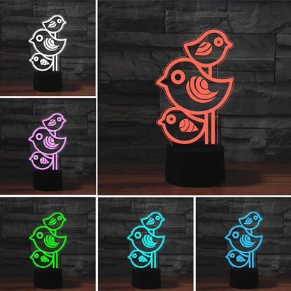 ELECTROPRIME Three Birds Shape 3D Colorful LED Vision Light Table Lamp, 16 Colors Remote Control Version