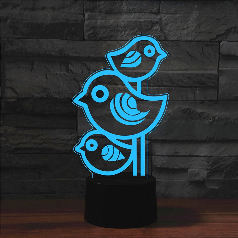 ELECTROPRIME Three Birds Shape 3D Colorful LED Vision Light Table Lamp, Charging Touch Version