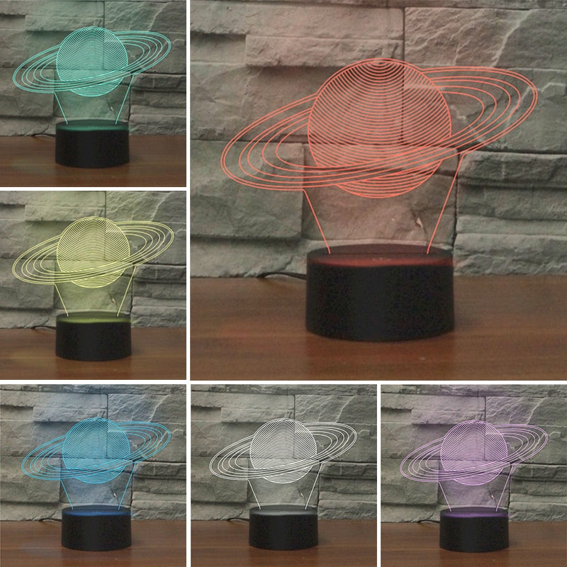 ELECTROPRIME Saturn Shape 3D Colorful LED Vision Light Table Lamp, Crack Remote Control Version