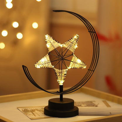 ELECTROPRIME Star Moon Shape Iron Night Light Decorative Light, USB Version (Black)