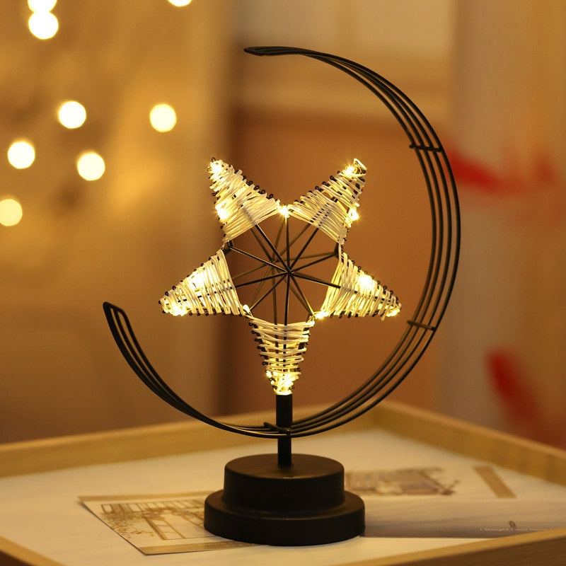 ELECTROPRIME Star Moon Shape Iron Night Light Decorative Light, USB Version (Black)