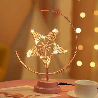 ELECTROPRIME Star Moon Shape Iron Night Light Decorative Light, USB Version (Pink)