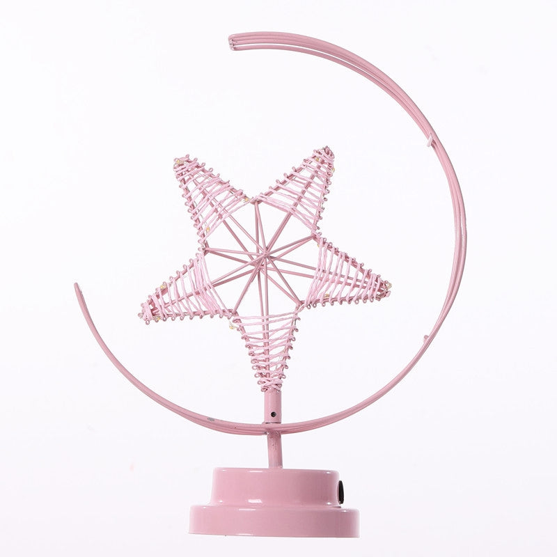 ELECTROPRIME Star Moon Shape Iron Night Light Decorative Light, USB Version (Pink)