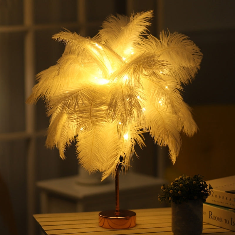ELECTROPRIME Creative Bedroom Feather Table Lamp Night Light Decorative Light (White)