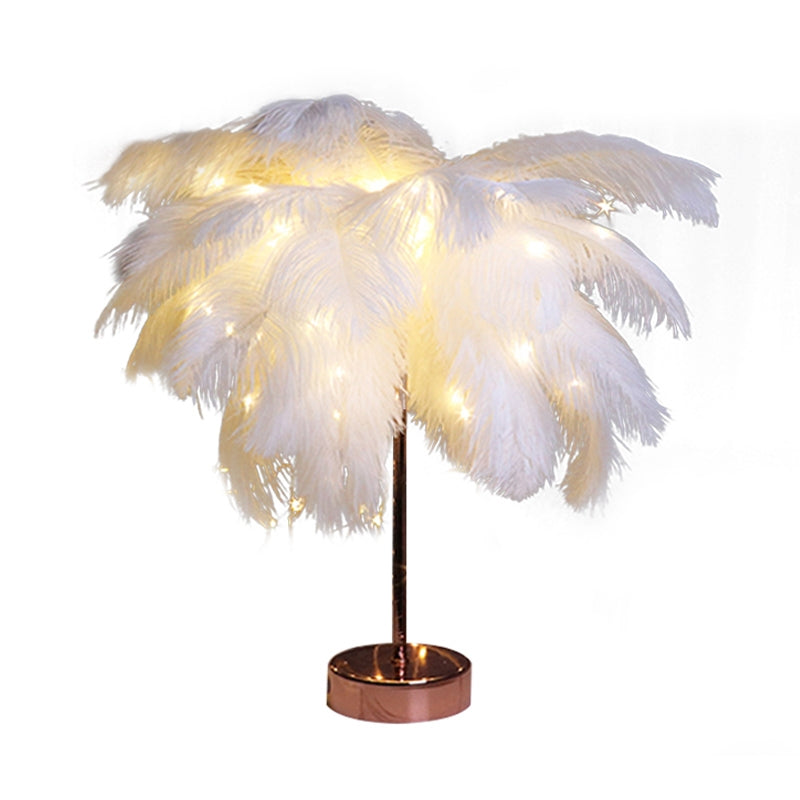 ELECTROPRIME Creative Bedroom Feather Table Lamp Night Light Decorative Light (White)