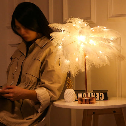 ELECTROPRIME Creative Bedroom Feather Table Lamp Night Light Decorative Light (White)