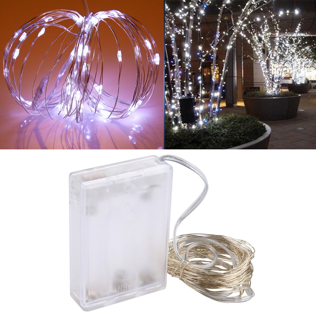 ELECTROPRIME 5m IP65 Waterproof Silver Blue Light Wire String Light, 50 LEDs SMD 0603 3 x AA Batteries Box Fairy Lamp Decorative Light, DC 5V