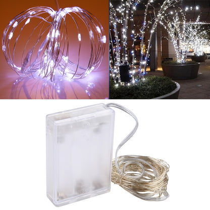 ELECTROPRIME 5m IP65 Waterproof Silver Blue Light Wire String Light, 50 LEDs SMD 0603 3 x AA Batteries Box Fairy Lamp Decorative Light, DC 5V
