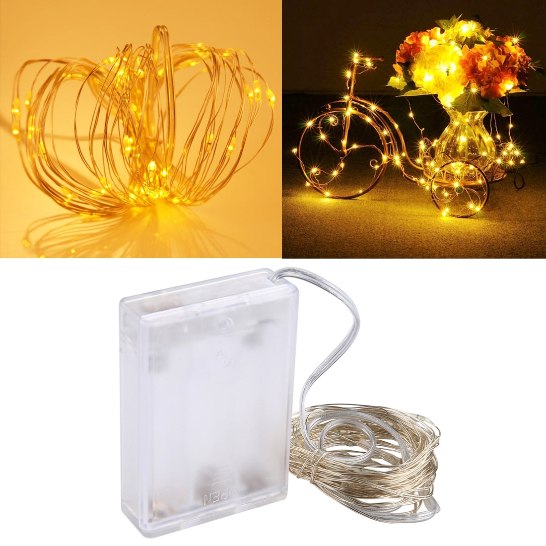 ELECTROPRIME 5m IP65 Waterproof Silver Blue Light Wire String Light, 50 LEDs SMD 0603 3 x AA Batteries Box Fairy Lamp Decorative Light, DC 5V