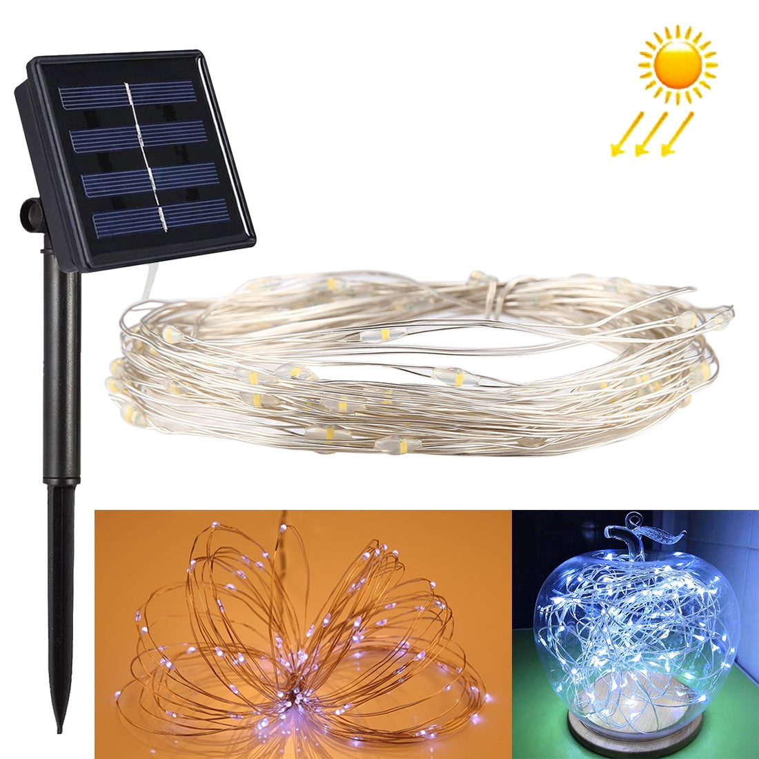 ELECTROPRIME 10m IP65 Waterproof Colorful Light Solar Panel Silver Wire String Light, 100 LEDs SMD 0603 Fairy Lamp Decorative Light