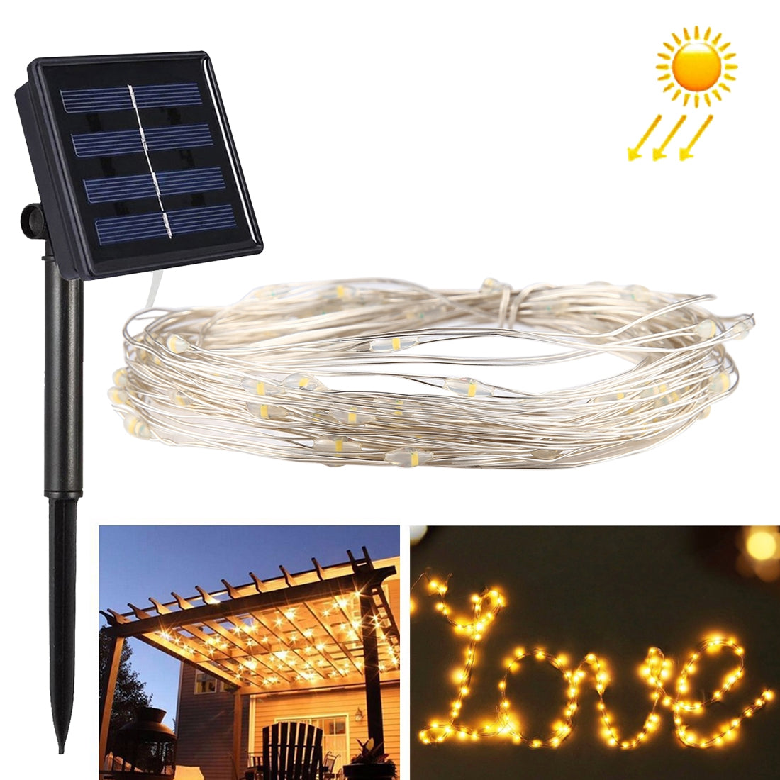 ELECTROPRIME 10m IP65 Waterproof Colorful Light Solar Panel Silver Wire String Light, 100 LEDs SMD 0603 Fairy Lamp Decorative Light