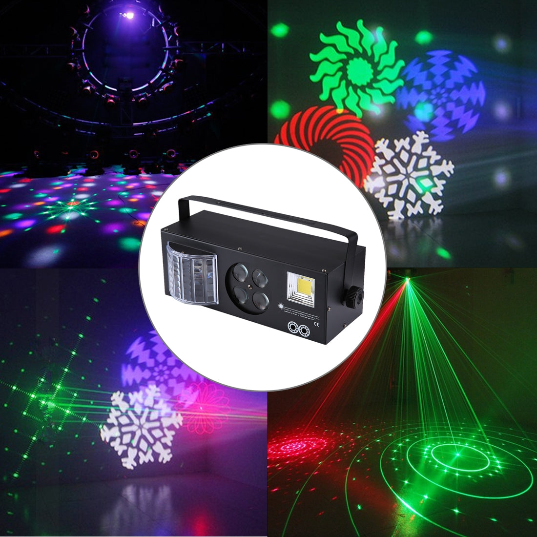 ELECTROPRIME LED-MK004 60W Colorful Light, 4 in 1 Projector Indoor Stage Decoration Atmosphere Light with Holder / Auto Run / Sound Control / DMX512, AC 90-240V